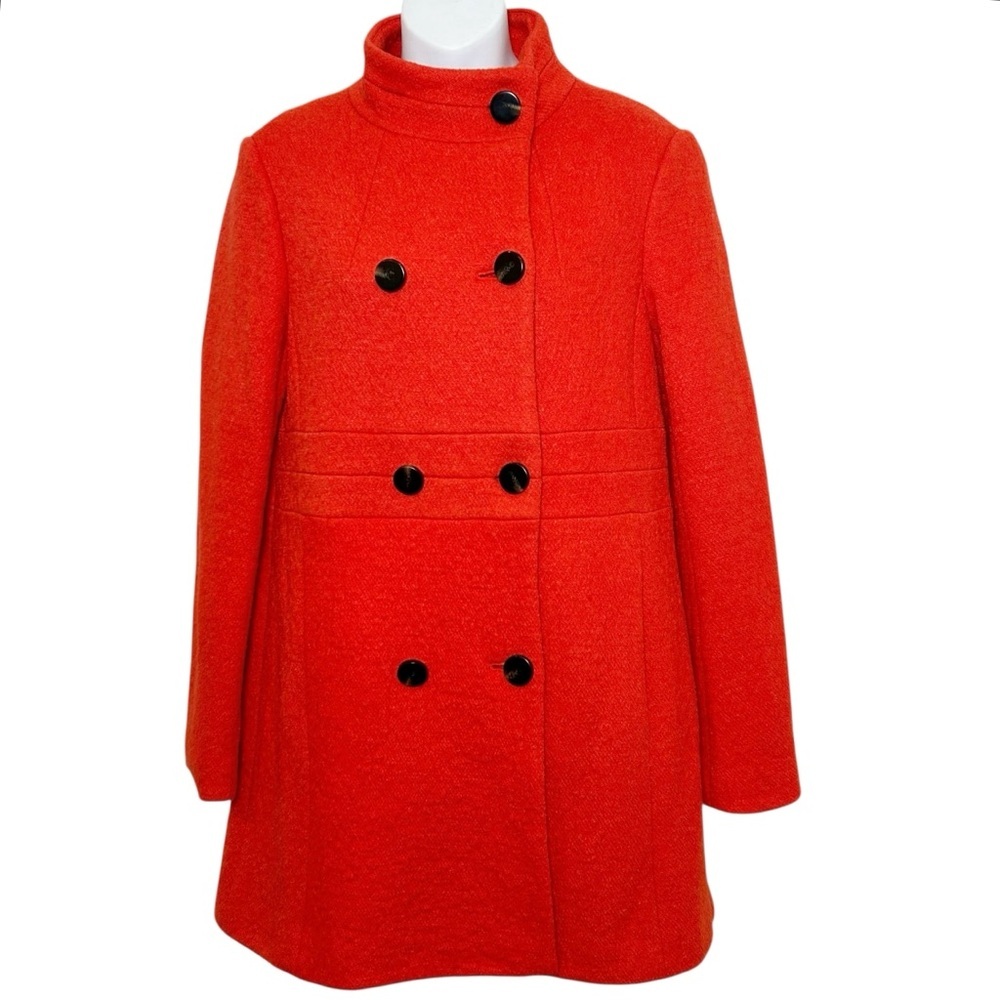 Ann Taylor wool blend orange red overcoat size small peacoat dress jacket a line